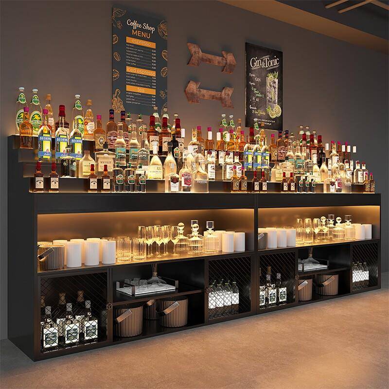 酒架置物架靠墙商用餐边收纳柜酒柜展示柜酒水调酒台酒吧吧台发光