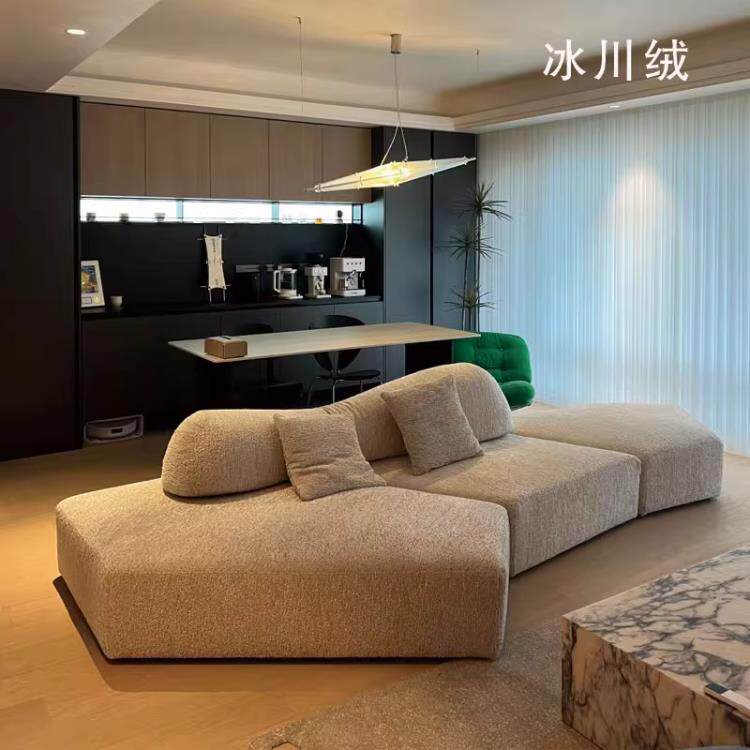 意式极简岩石沙发小户型客厅异形模块设计师高端棉麻布艺沙发组合