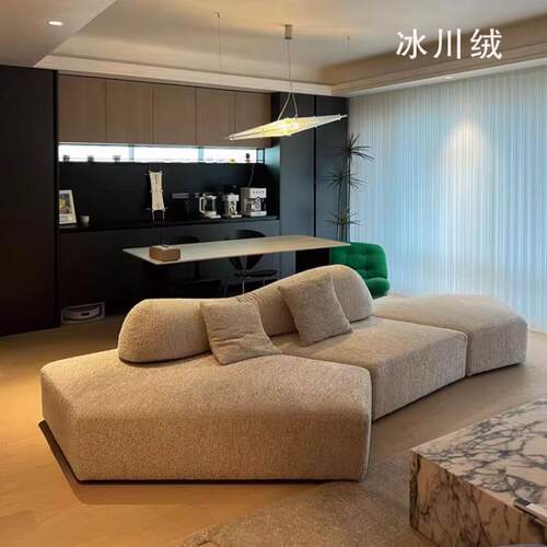 意式极简岩石沙发小户型客厅异形模块设计师高端棉麻布艺沙发组合