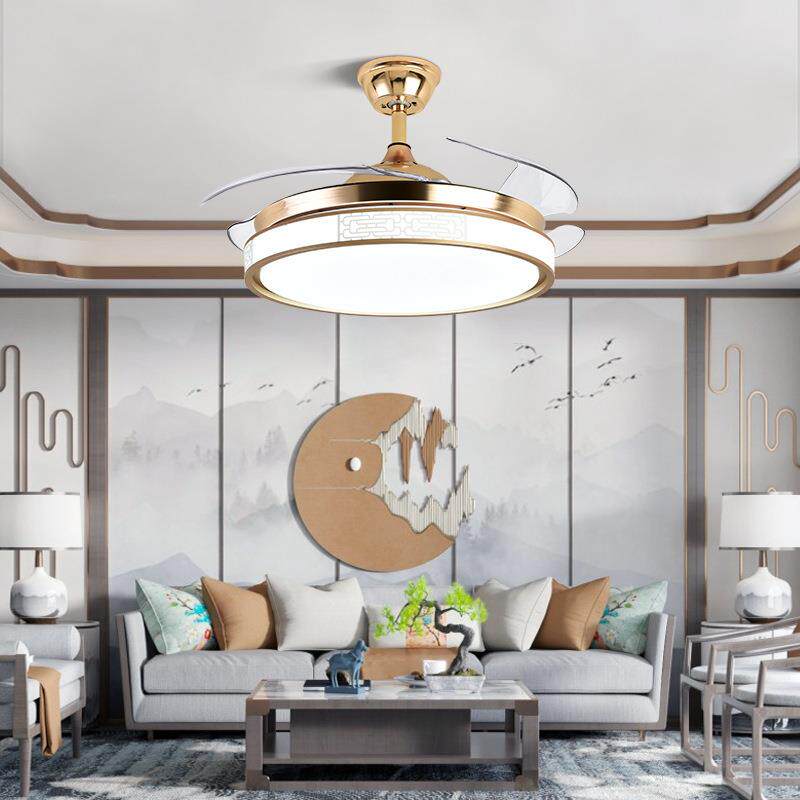 中式风扇灯餐厅隐形扇卧室黑色客厅电扇现代轻奢新中式吊扇灯