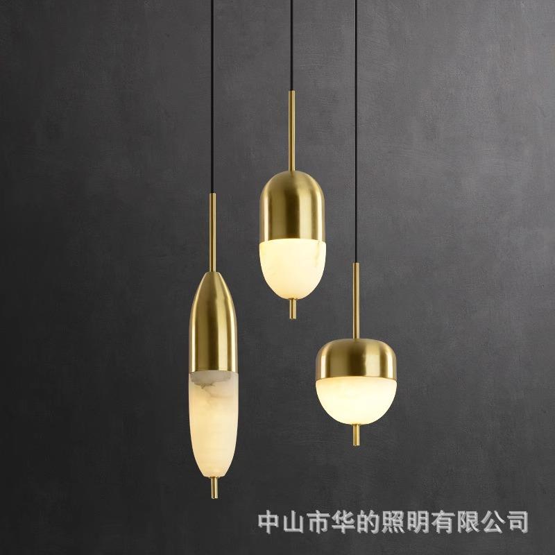 全铜卧室床头吊灯现代新中式简约餐厅吧台个性创意轻奢云石小吊灯