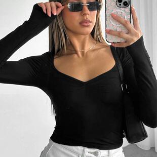 long top short sleeved women shirt neck Square