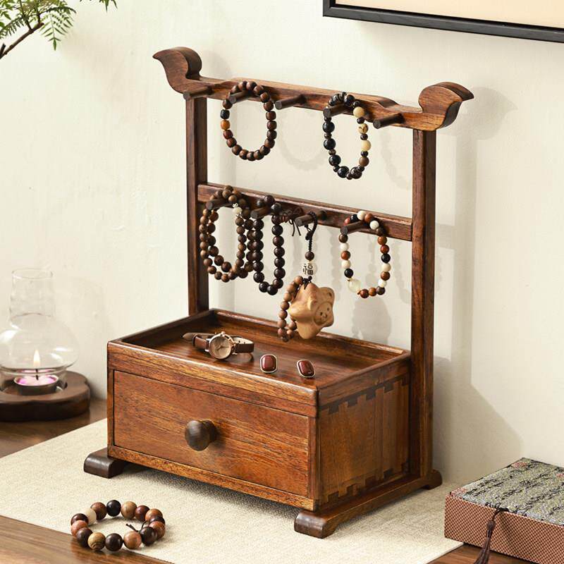 异丽实木玄关挂钥匙收纳盒摆件门厅门口置物架抽屉式首饰盒手串盘