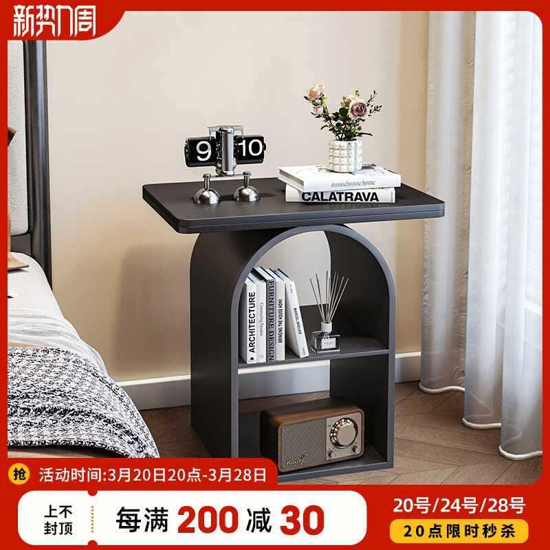 A6L法式卧室黑色奶油风床头柜置物架简约现代可移动床边柜收纳柜