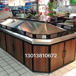 胖东来款生鲜水果超市蔬菜货架展示架子不锈钢中岛果蔬堆头定制款