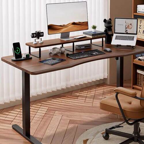 电动升降桌智能实木电脑桌可升降电竞桌子家用学习办公书桌工作台