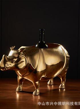 客厅创意金色北欧全铜家居饰品动物犀牛卧室玄关书房摆件
