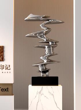 几何抽象雕塑摆件玻璃钢电镀银色酒店大堂艺术品落地售楼部楼梯角