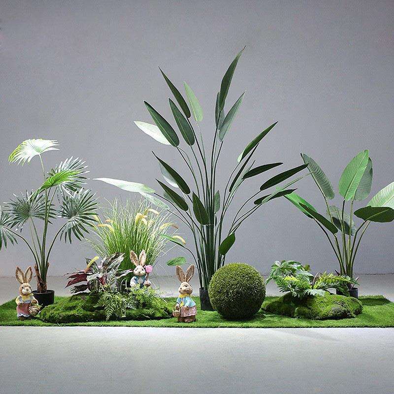 绿植盆栽大型植物假山造景绿植景观装饰文竹橱窗楼梯转角落地仿真
