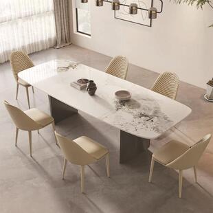 亮光岩板餐桌椅组合不锈钢餐桌长方形饭桌现代简约餐桌