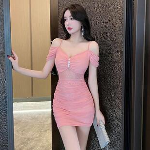 夜总店女装性感低胸露背一字肩连衣裙包臀短裙夜场上班衣服工作服