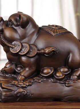 实木雕猪摆件工艺品招财猪创意手工生肖猪客厅玄关酒柜前台装饰品