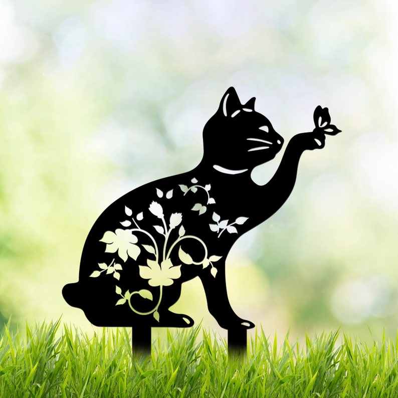 可爱猫咪铁艺花园摆件小猫户外金属地插园艺装饰动物花盆插件