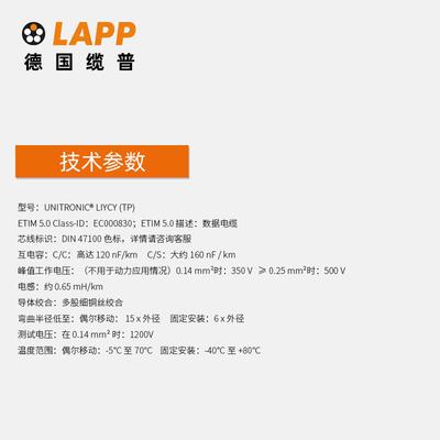 缆普LAPP电线电缆UNITRONIC® LIYCY （TP）铜芯多股装修护套线