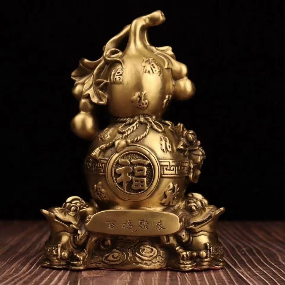 铜葫芦摆件纯铜金蟾百福聚来葫芦家居玄关办公室装饰福禄字葫芦T