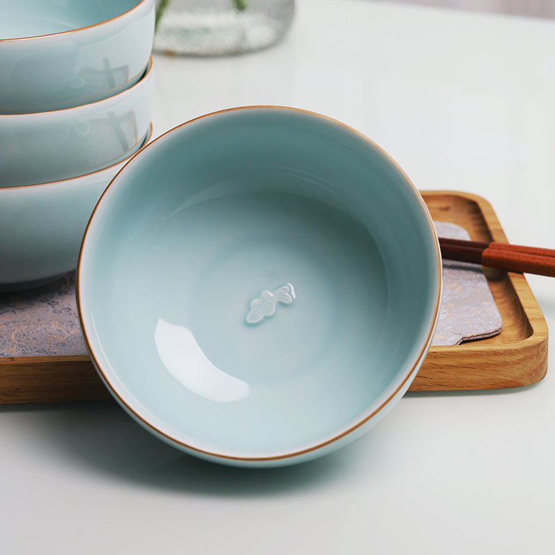 龙泉青瓷手工紫口家用面碗汤碗陶瓷餐具中式碗面条碗鱼碗泡面碗