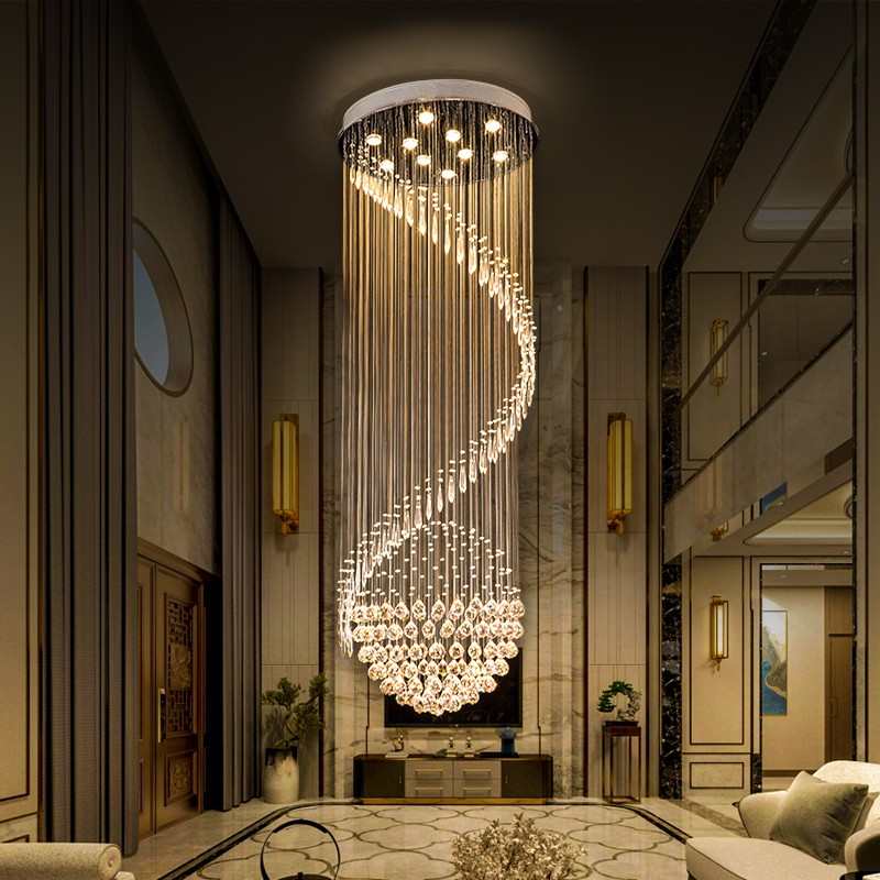 复式楼大吊灯现代轻奢别墅创意客厅灯酒店大堂售楼部loft楼梯吊灯
