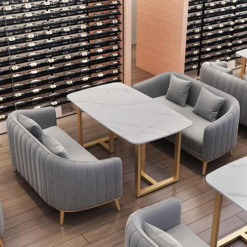 现代简约休闲区接待洽谈沙发卡座奶茶店咖啡厅双人沙发桌椅组合