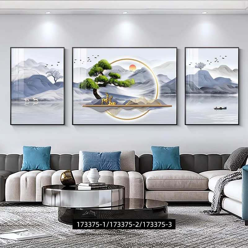 寓意好福禄招财客厅装饰画轻奢大气沙发背景墙三联挂画简约墙壁画