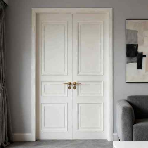 木以森居实木复合烤漆门卧室房间书房双开门白色欧法式复古风入户