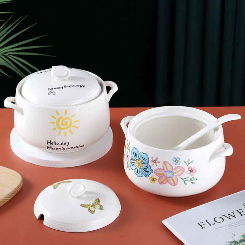 陶瓷大号猪油罐带勺耐高温大容量家用泼辣椒油罐双耳带盖厂家直销