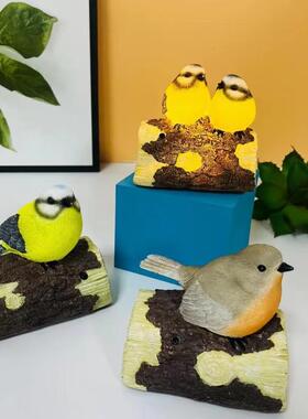 创意仿真声控小鸟摆件花园客厅卧室装饰发光小鸟树脂工艺品摆件