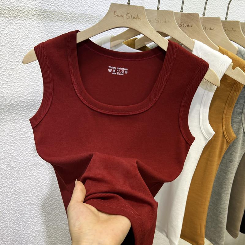 2025新款夏季遮副乳无袖背心螺纹棉修身显瘦正肩方领锁骨紧身上衣