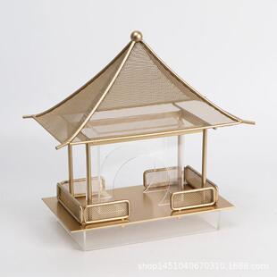 新中式徽派金属亭台屋檐摆件样板间书房售楼处酒店软装玄关装饰品