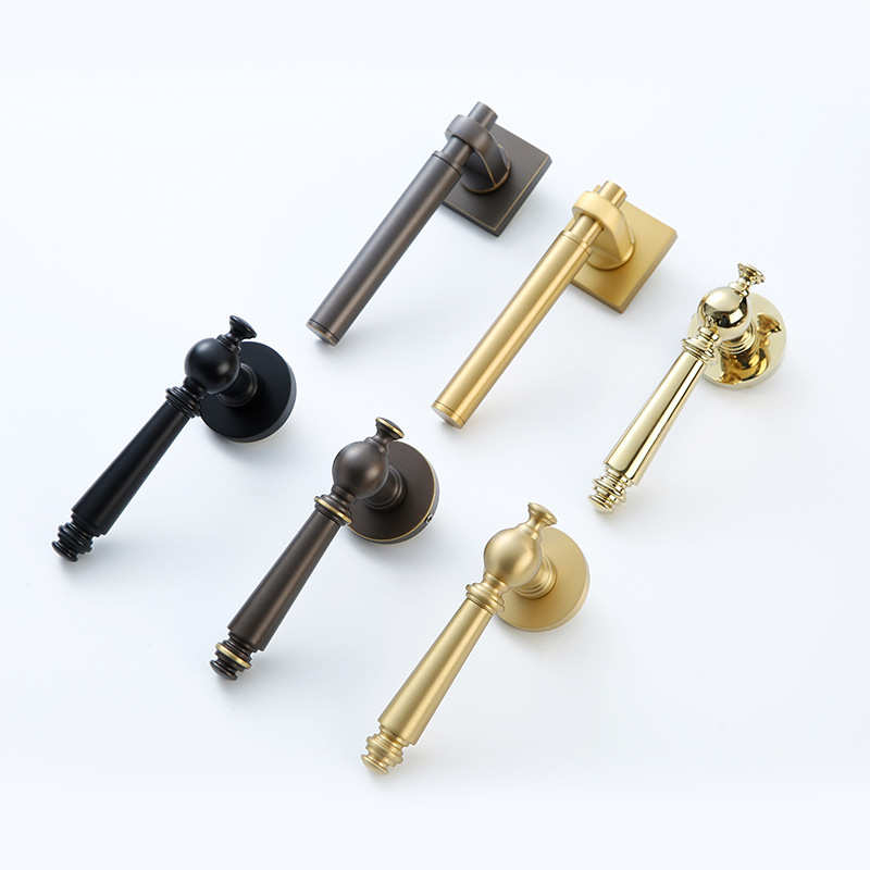 卧室黄铜静音门锁室现代分体门锁北欧简约金色实木房门锁具执手锁