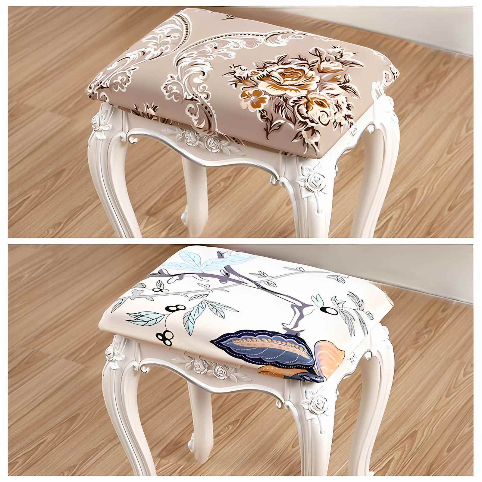 弹力方形小板凳套化妆梳妆台美甲钢琴椅子套欧式沙发矮木凳子套罩