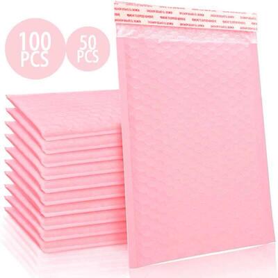 50/100pcs Bubble Envelope Bag Pink Waterproof Poly Bubble Ma