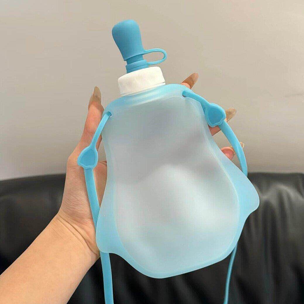 儿童防呛防漏硅胶水袋音乐节随身杯户外储水袋可折叠食品级软水杯