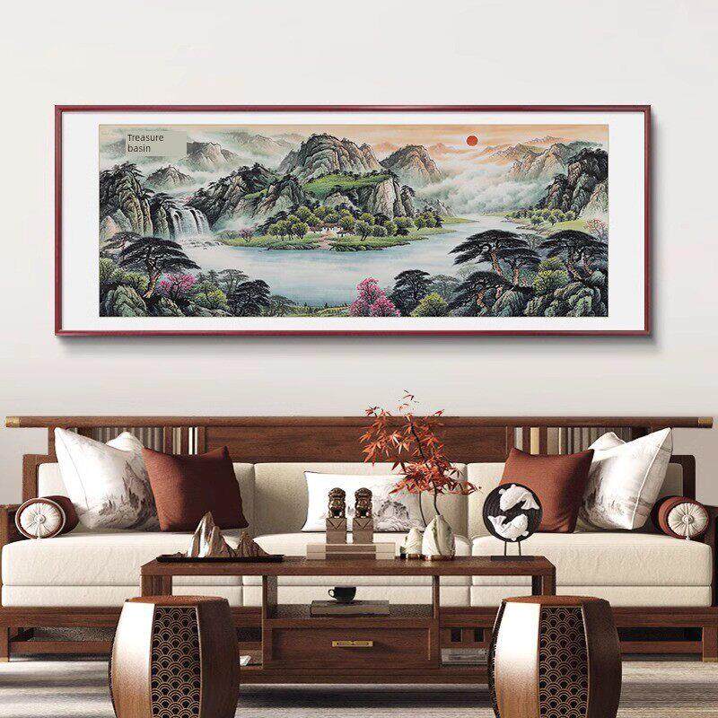 聚宝盆聚财挂画客厅字画挂画靠山图沙发山水画办公室背景墙壁风景