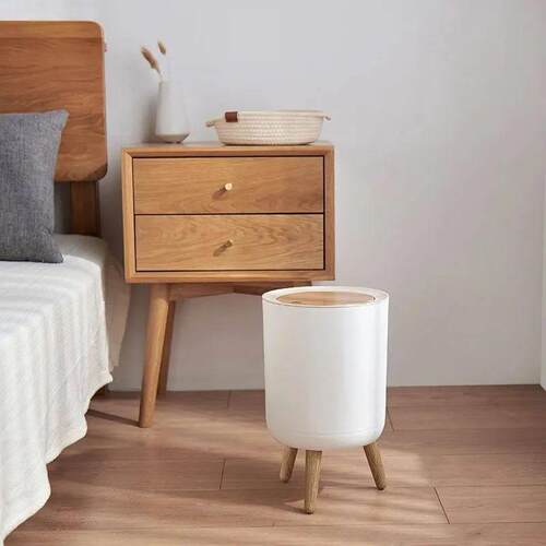 Wooden High Foot Trash Can For Bathroom Creative Kitchen was
