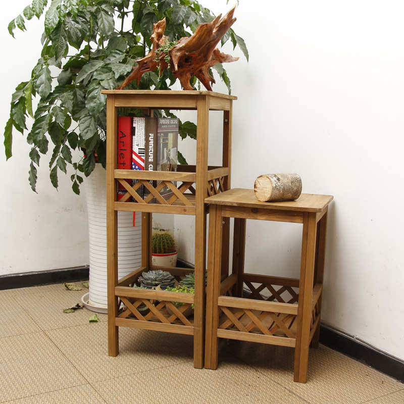 厂家直销两层三层四层方形花架实木博古架做旧防腐仿古花格板墙角