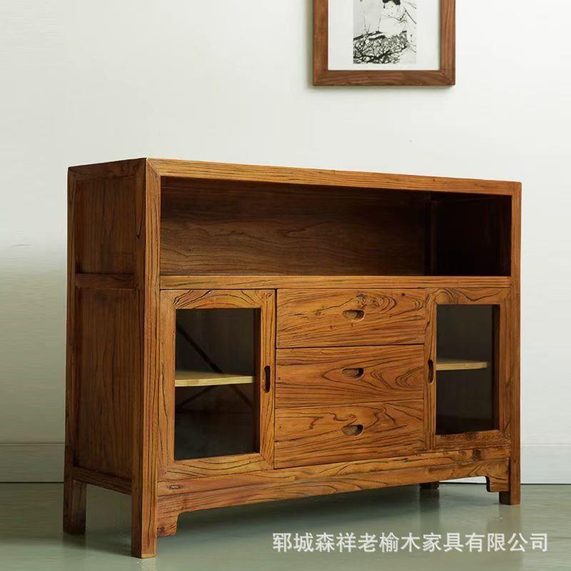 老榆木储物柜新中式客厅餐边柜家居碗盘收纳柜餐具置物柜抽屉柜子