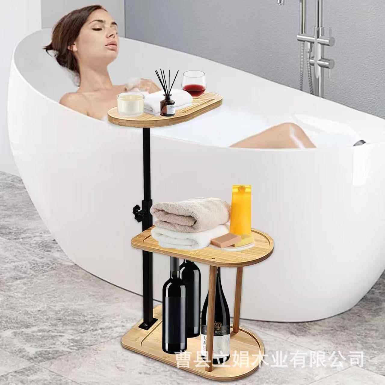 竹制店浴室架泡澡红酒盘双托层储实物架酒洗浴用品收纳架LJ-519木