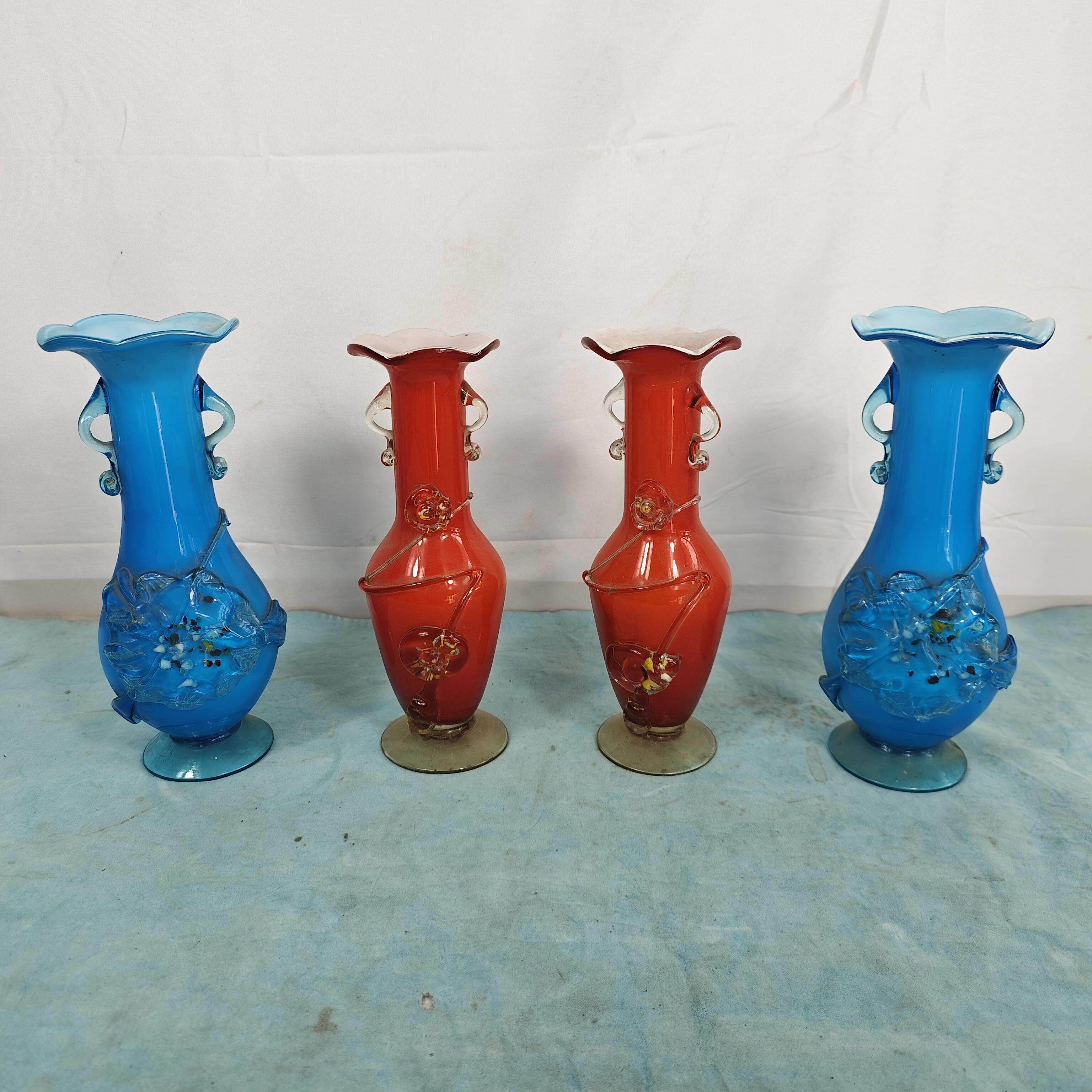 7080年代怀旧琉璃玻璃花瓶红蓝色民俗老物件覆古影视道具展览摆件