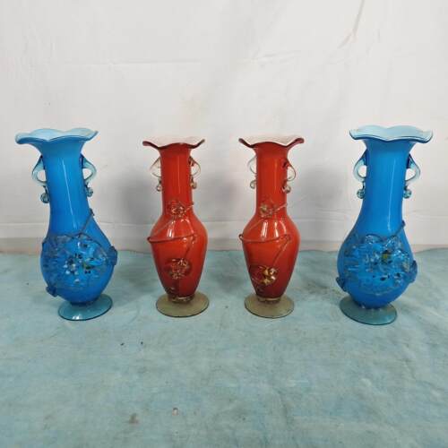 7080年代怀旧琉璃玻璃花瓶红蓝色民俗老物件覆古影视道具展览摆件
