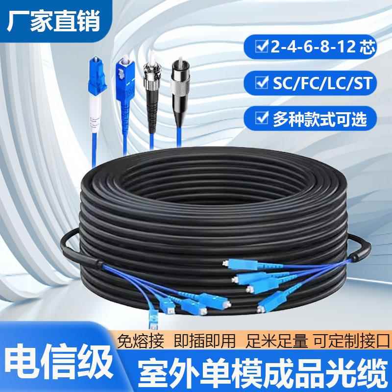 室外单模铠装成品光缆2/4/6/8/12芯光纤线 线SC头免熔接户外四芯架空