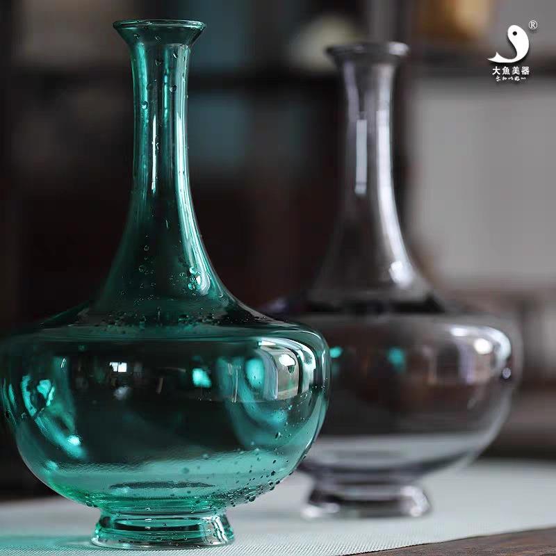 翡翠绿玻璃花瓶茶道花插中式水培花器家居装饰简约小清新