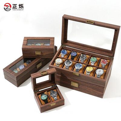 Watch box wooden vintage jewelry storage display grids case
