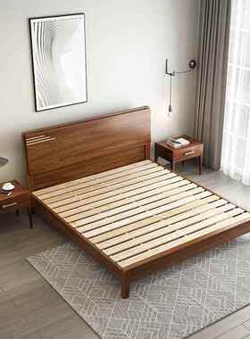 现代中式胡桃木实木1.c821米8双人主卧储物床婚床1床.高5简约抽屉