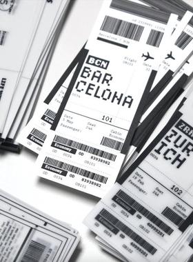 韩国ins风oddball小众复古机票英文硫酸纸黑白手帐拼贴装饰素材纸