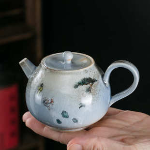 壶可开单壶高端陶景德镇壶泡茶草木灰柴手绘烧茶片功夫瓷壶纯手工