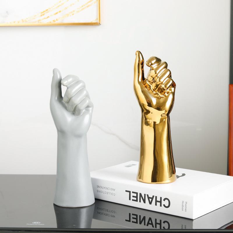 轻奢北欧手势陶瓷花瓶简约现代桌面摆件装饰品样板客厅电视柜创意