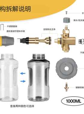 厂插家直销高压清洗机泡沫壶铜扇全形可调节1/4XAD快家用洗车L1新
