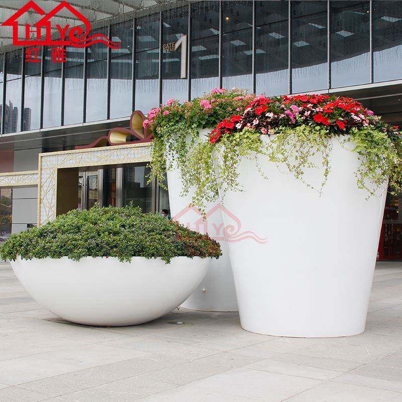 大号玻璃钢花盆户外种植树池街道商业美陈大门装饰花器圆形花箱
