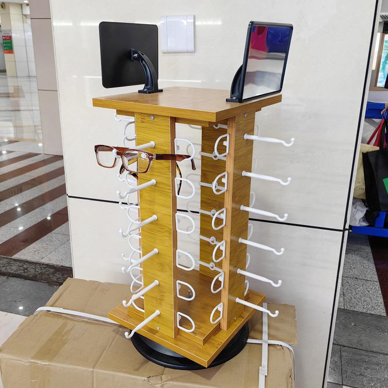 新木纹色台式太阳眼镜货架 眼镜展示架鼻托架 旋转眼镜置物架24付