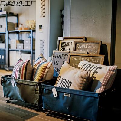 美式可移动nh04叠加脏衣篮厚加帆布铁带轮大滚容量家用收纳艺筐陈